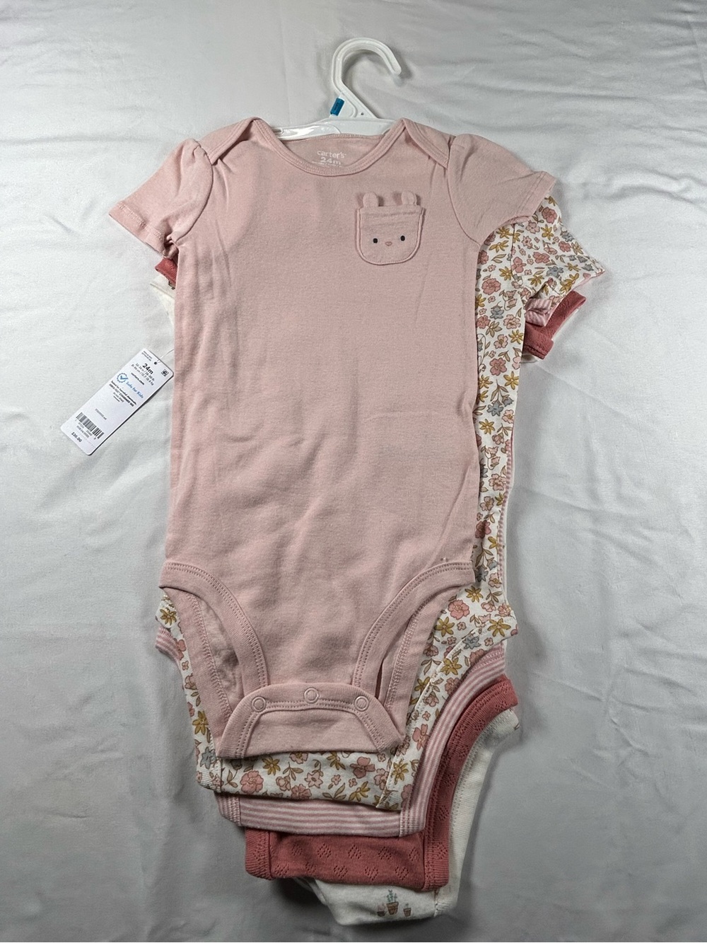 Carter's Pink Short-Sleeve Baby Bodysuit Set with Pocket Detail